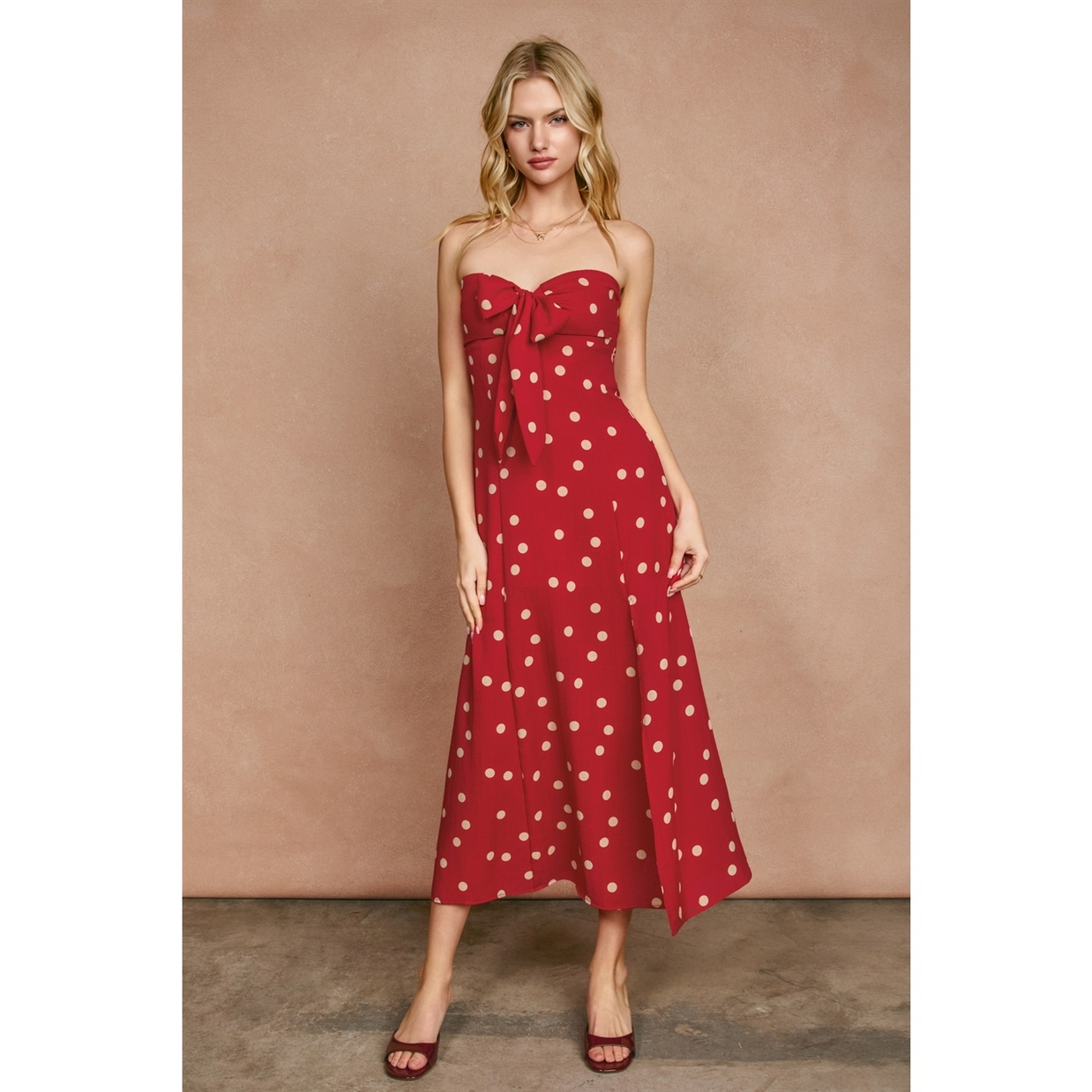 strapless open back dress Petal & Pup Women's Judy Print Ruffle Maxi Dress - Red