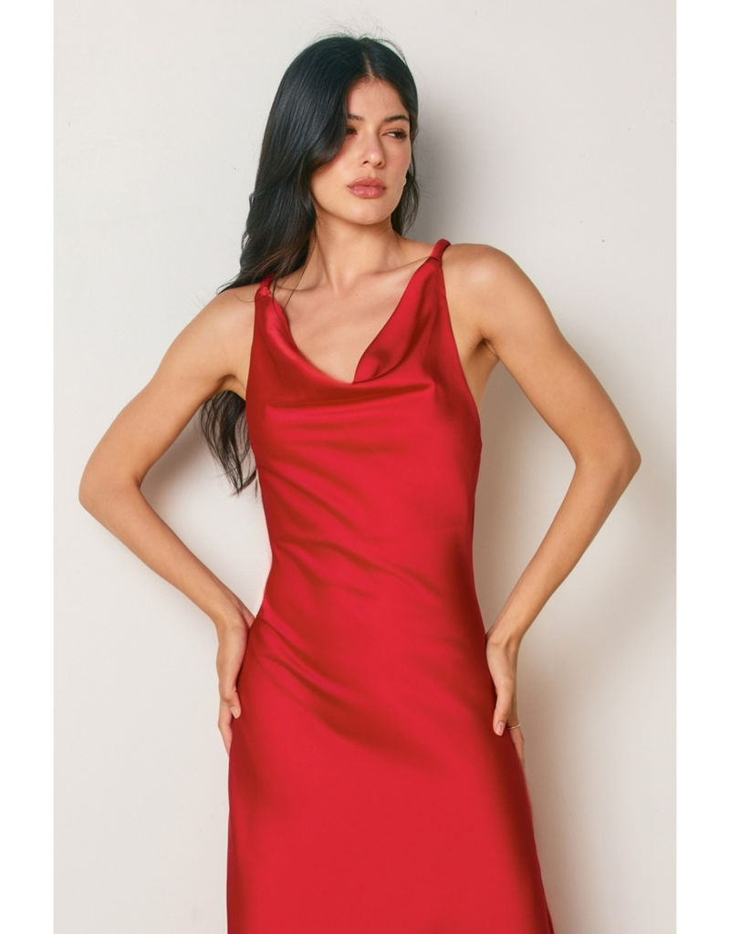 Dress Forum Going Out Twisted Strap Satin Maxi Dress in Red