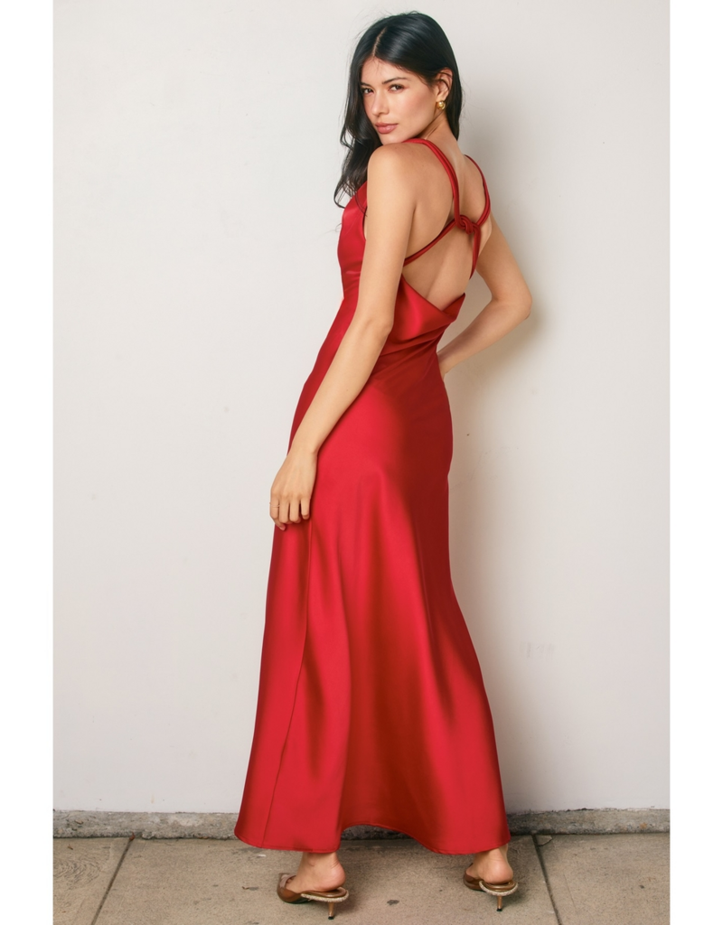 Dress Forum Going Out Twisted Strap Satin Maxi Dress in Red