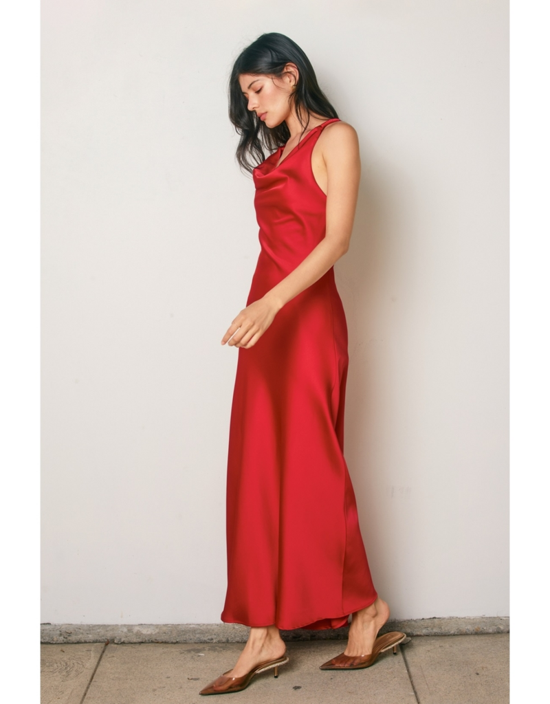 Dress Forum Going Out Twisted Strap Satin Maxi Dress in Red