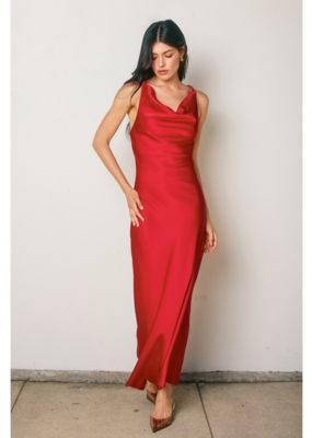 Dress Forum Going Out Twisted Strap Satin Maxi Dress in Red