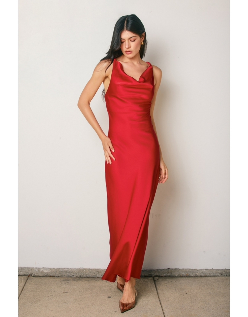 Dress Forum Going Out Twisted Strap Satin Maxi Dress in Red