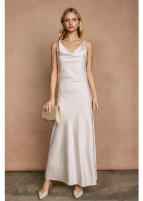 Dress Forum Going Out Twisted Strap Satin Maxi Dress in White