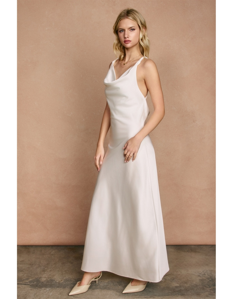 Dress Forum Going Out Twisted Strap Satin Maxi Dress in White