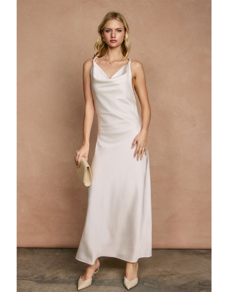 Dress Forum Going Out Twisted Strap Satin Maxi Dress in White
