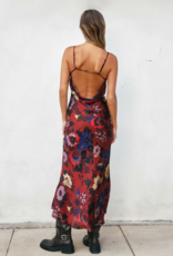 Dress Forum Fireplace Chevron Seam Open Back Satin Midi Dress in Brandy Russet Print