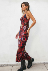 Dress Forum Fireplace Chevron Seam Open Back Satin Midi Dress in Brandy Russet Print