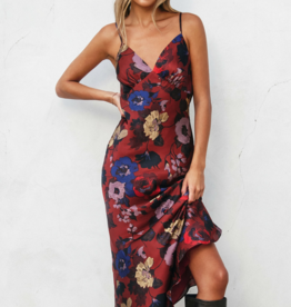 Dress Forum Fireplace Chevron Seam Open Back Satin Midi Dress in Brandy Russet Print