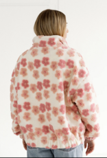 Brunette the Label Floral Sherpa Jacket in Cream and Pink Flowers