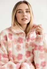 Brunette the Label Floral Sherpa Jacket in Cream and Pink Flowers