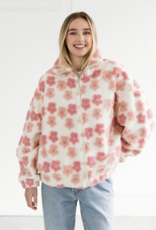 Brunette the Label Floral Sherpa Jacket in Cream and Pink Flowers