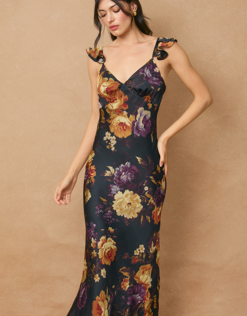 Dress Forum Hidden Haven Flutter Shoulder Maxi Dress in Nightfall Floral Print
