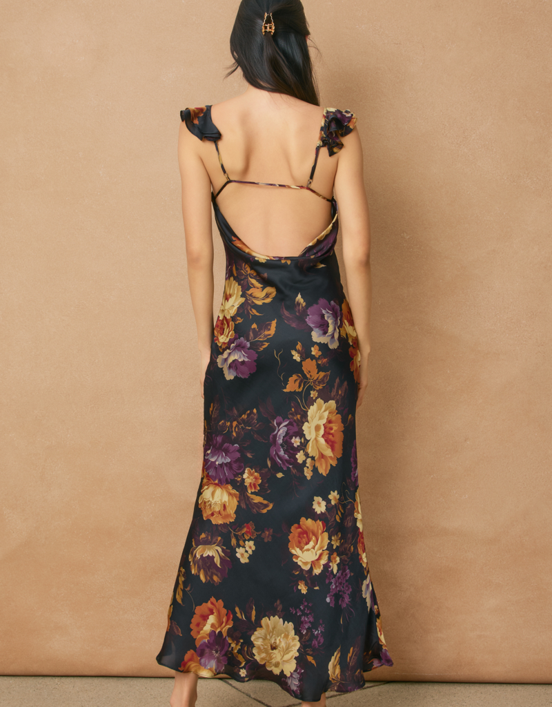 Dress Forum Hidden Haven Flutter Shoulder Maxi Dress in Nightfall Floral Print