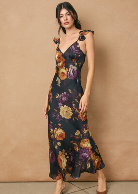 Dress Forum Hidden Haven Flutter Shoulder Maxi Dress in Nightfall Floral Print