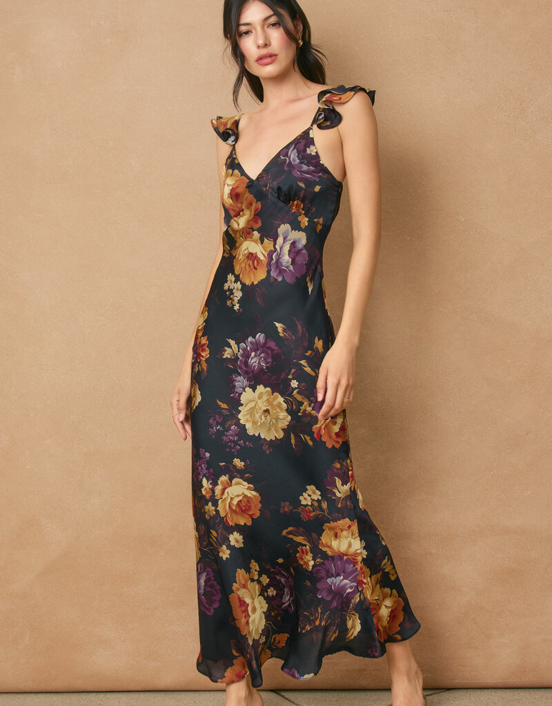 Dress Forum Hidden Haven Flutter Shoulder Maxi Dress in Nightfall Floral Print