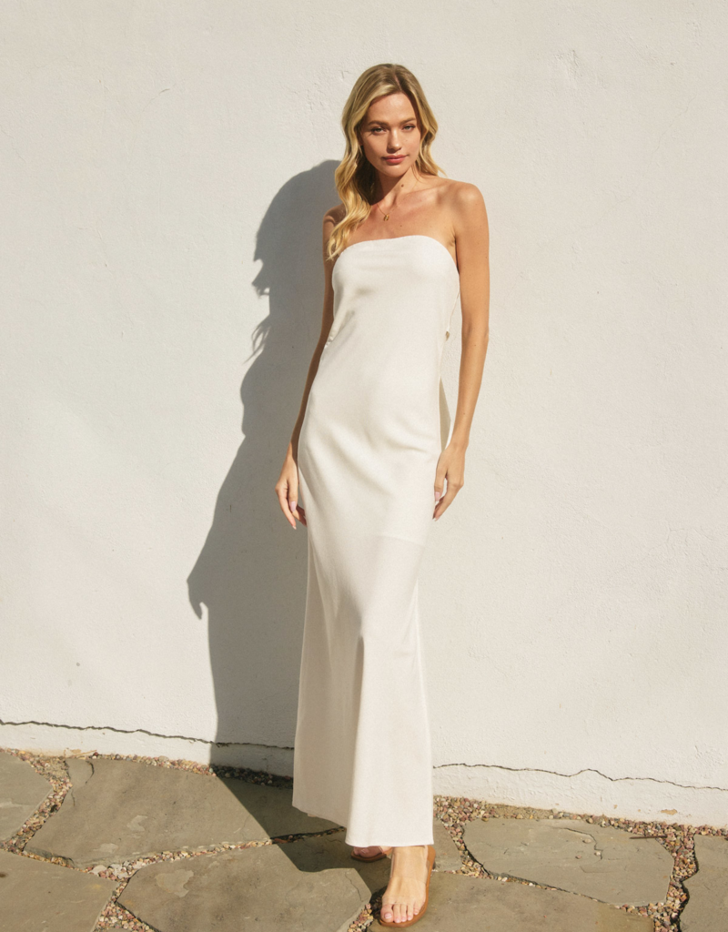 Dress Forum Heavenly Strapless Tie Back Maxi Dress in Ivory