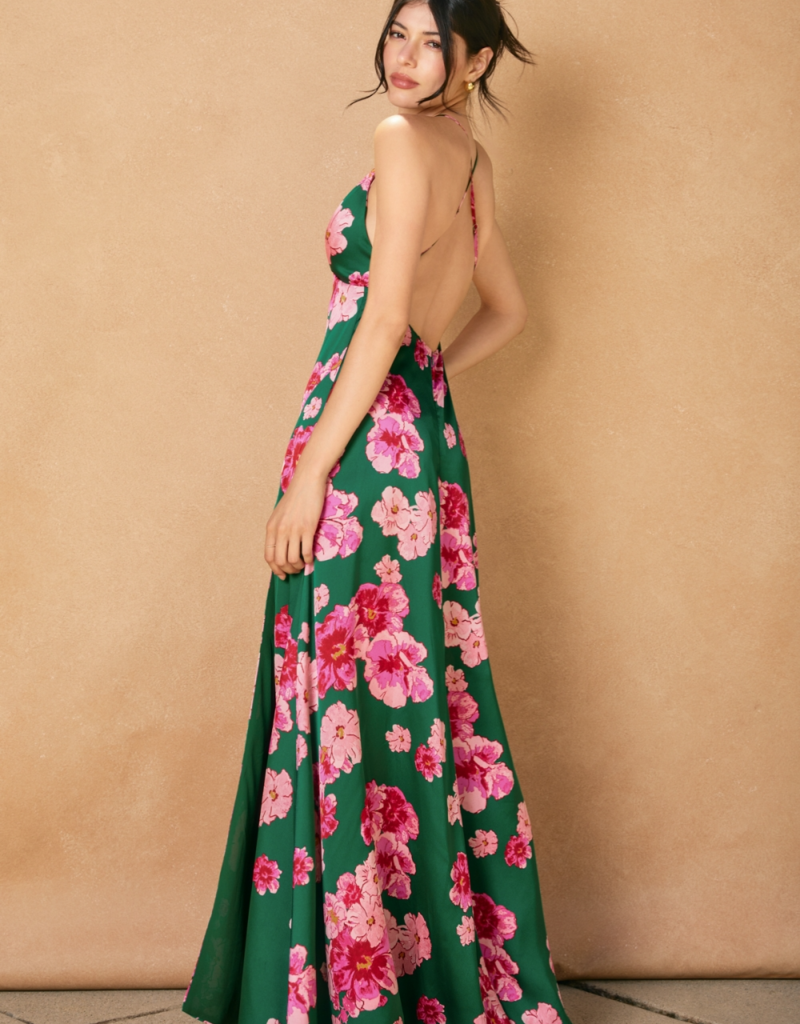 Dress Forum Desert Rose Satin Maxi Dress in Jasper Rose Print