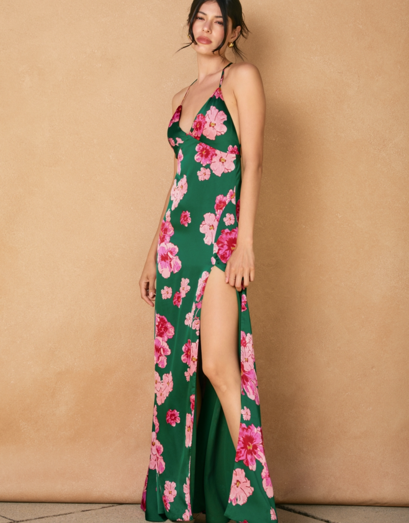 Dress Forum Desert Rose Satin Maxi Dress in Jasper Rose Print