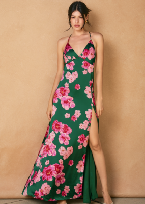 Dress Forum Desert Rose Satin Maxi Dress in Jasper Rose Print