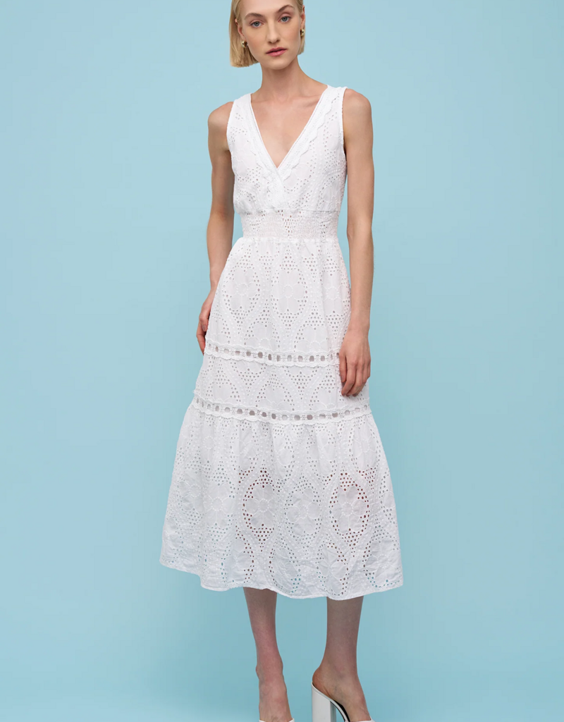 ASTRID 100% Cotton Eyelet Midi Dress