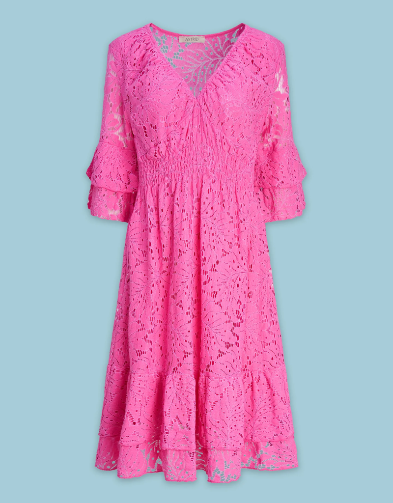ASTRID Carrie Lace Cotton Midi Dress in Fuchsia