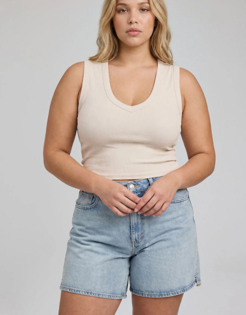 Gentle Fawn Crawford V-Neck Ribbed Tank Top in Alabaster