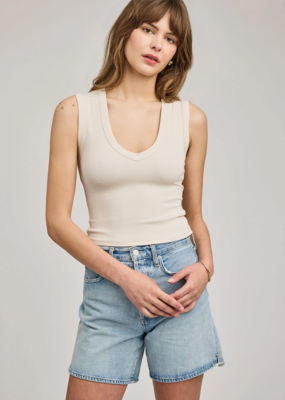 Gentle Fawn Crawford V-Neck Ribbed Tank Top in Alabaster