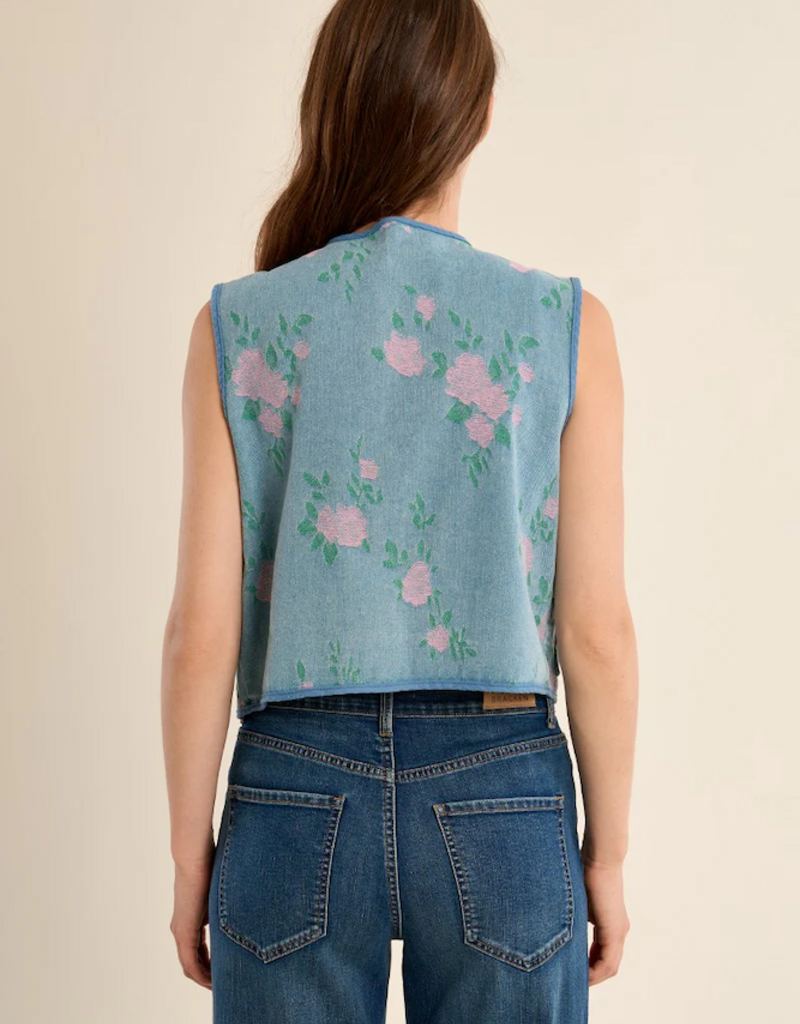 Molly Bracken Katie Floral Printed Denim Bolero Vest