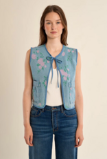 Molly Bracken Katie Floral Printed Denim Bolero Vest