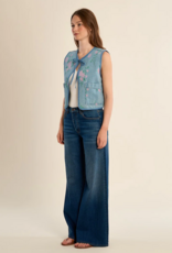 Molly Bracken Katie Floral Printed Denim Bolero Vest