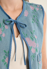 Molly Bracken Katie Floral Printed Denim Bolero Vest