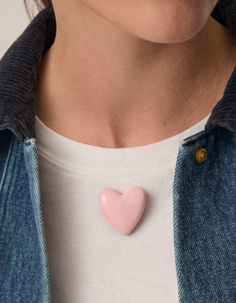 Des Petits Hauts Marylou Pink Enamel Heart Brooch