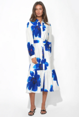 Adelyn Rae Mila Button Up Printed Floral Midi Dress in Royal Blue/White