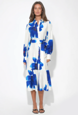 Adelyn Rae Mila Button Up Printed Floral Midi Dress in Royal Blue/White