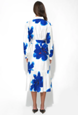 Adelyn Rae Mila Button Up Printed Floral Midi Dress in Royal Blue/White