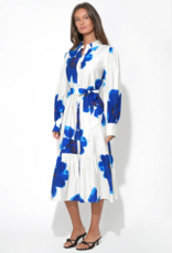 Adelyn Rae Mila Button Up Printed Floral Midi Dress in Royal Blue/White