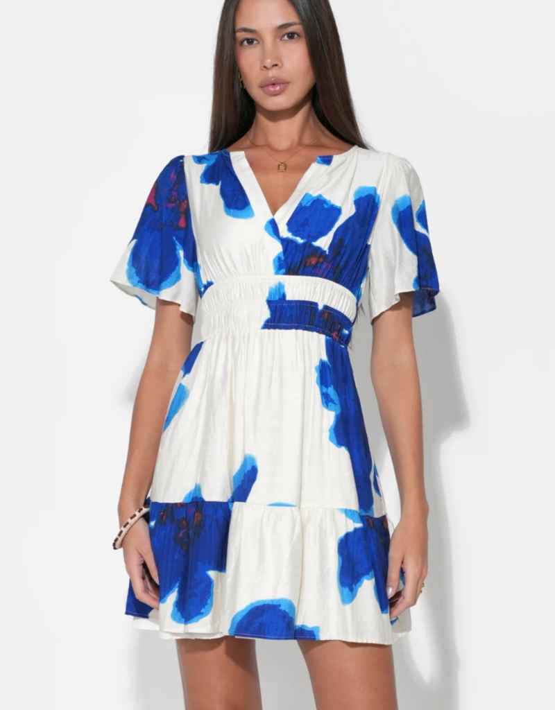 Adelyn Rae Charlotte Printed Mini Dress in Royal Blue/White