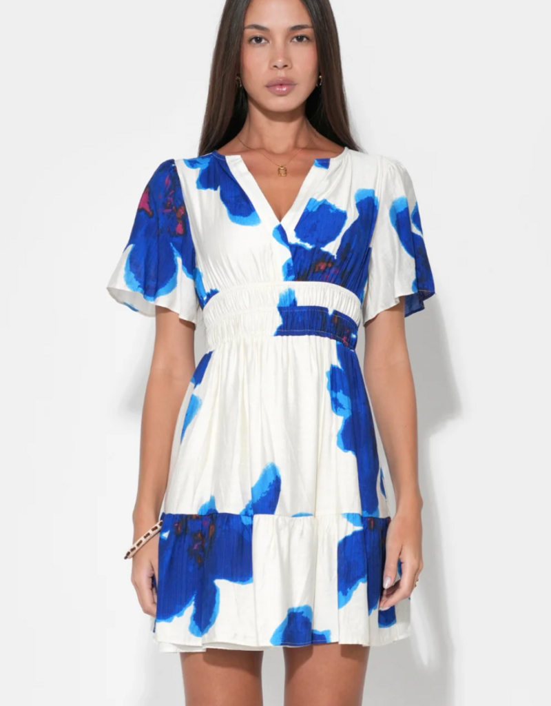 Adelyn Rae Charlotte Printed Mini Dress in Royal Blue/White