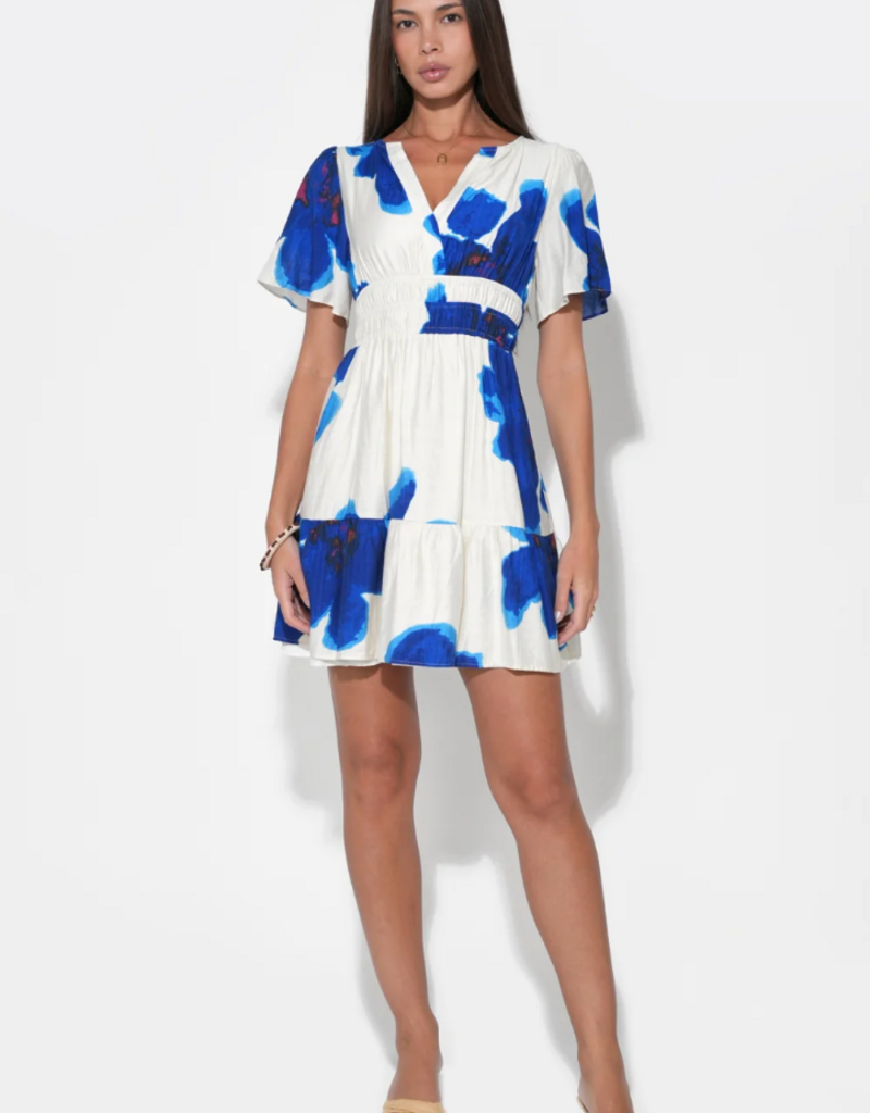 Adelyn Rae Charlotte Printed Mini Dress in Royal Blue/White