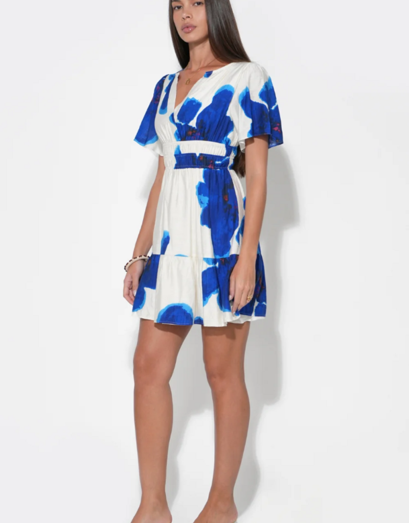 Adelyn Rae Charlotte Printed Mini Dress in Royal Blue/White
