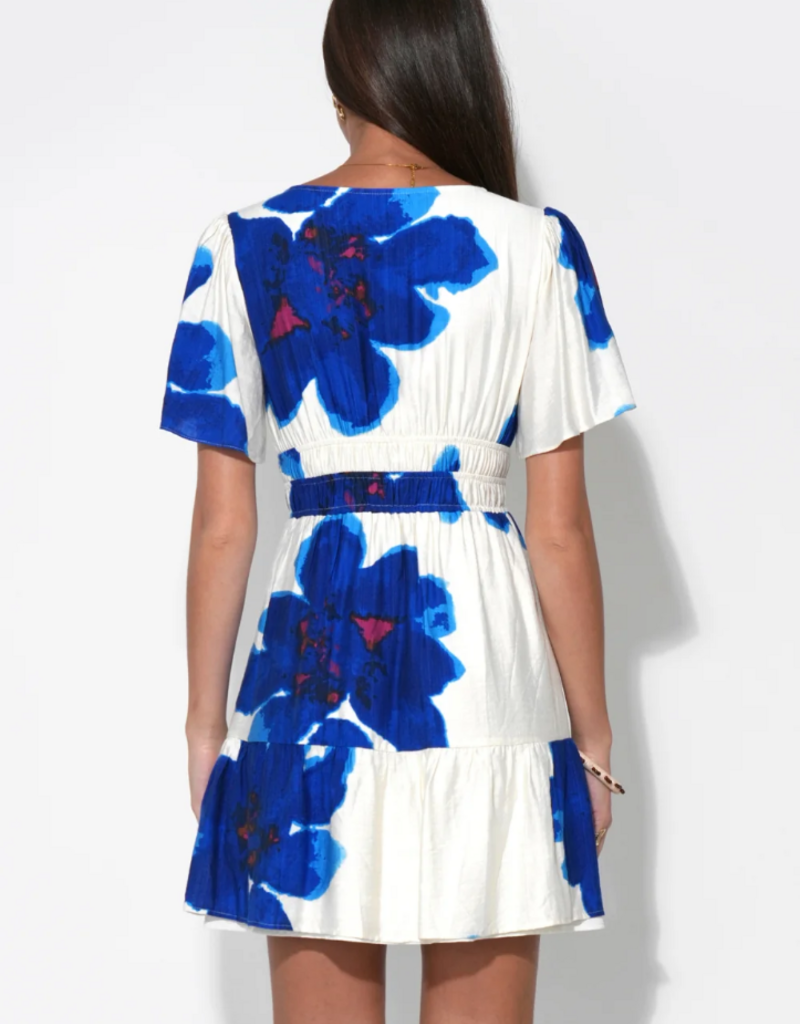 Adelyn Rae Charlotte Printed Mini Dress in Royal Blue/White