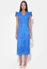 Adelyn Rae Daisy Cap Sleeve Scallop Lace Midi in Corneilia Blue