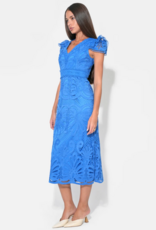 Adelyn Rae Daisy Cap Sleeve Scallop Lace Midi in Corneilia Blue