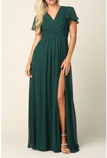 G1K Glenna Surplice Maxi Gown with Sleeves in Hunter Green