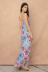 Dress Forum Garden Promenade Strapless Ruffle Slit Maxi Dress in Delicate Blues Floral