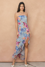 Dress Forum Garden Promenade Strapless Ruffle Slit Maxi Dress in Delicate Blues Floral