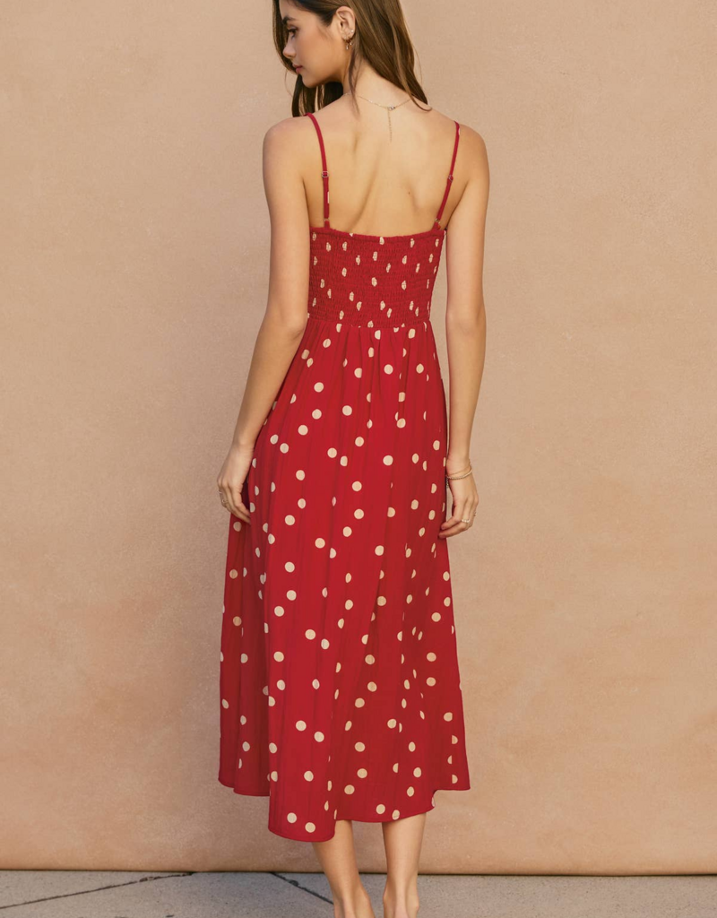 Dress Forum Show Out Sweetheart Midi Dress in Red/Ivory Polka Dot