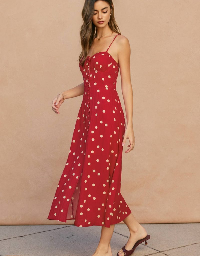 Dress Forum Show Out Sweetheart Midi Dress in Red/Ivory Polka Dot
