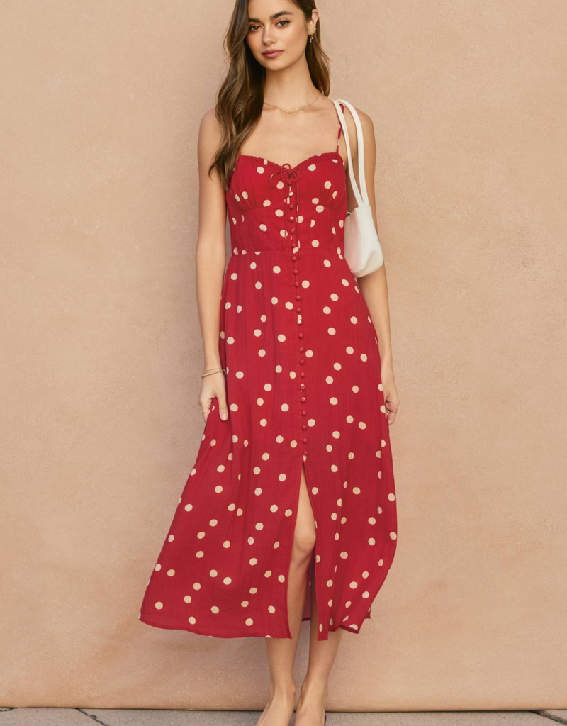 Dress Forum Chiara Sweetheart Midi Dress in Red/Ivory Polka Dot