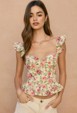 Dress Forum Rose Mood Corset Flutter Top in Sweet Rose Print
